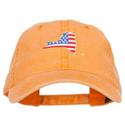 USA Flag New York Map Embroidered Washed Buckle Cap