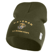 Veteran US Marine Corps Symbol Embroidered 8 Inch Short Beanie Made in USA - Olive OSFM