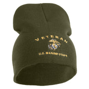 Veteran US Marine Corps Symbol Embroidered 8 Inch Short Beanie Made in USA - Olive OSFM