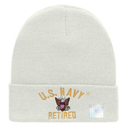 Licensed US Navy Retired Military Embroidered Long Beanie Made in USA