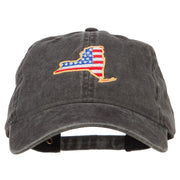 USA Flag New York Map Embroidered Washed Buckle Cap