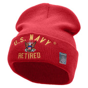 Licensed US Navy Retired Military Embroidered Long Beanie Made in USA