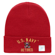 Licensed US Navy Retired Military Embroidered Long Beanie Made in USA