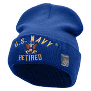 Licensed US Navy Retired Military Embroidered Long Beanie Made in USA