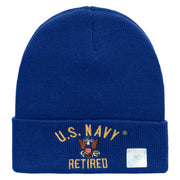 Licensed US Navy Retired Military Embroidered Long Beanie Made in USA