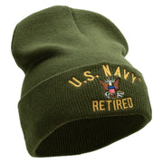 Licensed US Navy Retired Military Embroidered Long Beanie Made in USA