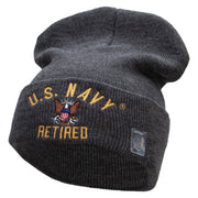 Licensed US Navy Retired Military Embroidered Long Beanie Made in USA