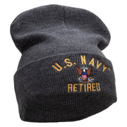 Licensed US Navy Retired Military Embroidered Long Beanie Made in USA