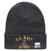 Licensed US Navy Retired Military Embroidered Long Beanie Made in USA