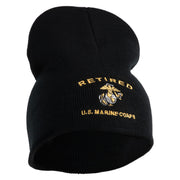Retired US Marine Corps Symbol Embroidered 8 Inch Short Beanie Made in USA - Black OSFM