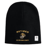 Retired US Marine Corps Symbol Embroidered 8 Inch Short Beanie Made in USA - Black OSFM