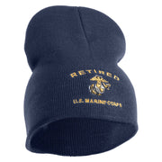 Retired US Marine Corps Symbol Embroidered 8 Inch Short Beanie Made in USA - Navy OSFM