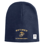 Retired US Marine Corps Symbol Embroidered 8 Inch Short Beanie Made in USA - Navy OSFM