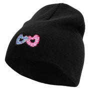 Love Donuts Embroidered 8 Inch Knitted Short Beanie - Black OSFM