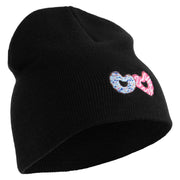 Love Donuts Embroidered 8 Inch Knitted Short Beanie - Black OSFM