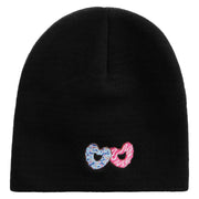 Love Donuts Embroidered 8 Inch Knitted Short Beanie - Black OSFM