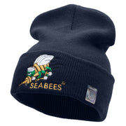 Licensed Navy Seabees Symbol Embroidered Cuff Long Beanie Made in USA