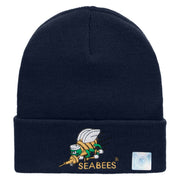 Licensed Navy Seabees Symbol Embroidered Cuff Long Beanie Made in USA