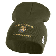 Retired US Marine Corps Symbol Embroidered 8 Inch Short Beanie Made in USA - Olive OSFM