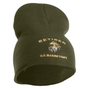Retired US Marine Corps Symbol Embroidered 8 Inch Short Beanie Made in USA - Olive OSFM