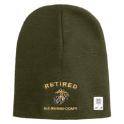 Retired US Marine Corps Symbol Embroidered 8 Inch Short Beanie Made in USA - Olive OSFM