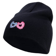 Love Donuts Embroidered 8 Inch Knitted Short Beanie - Navy OSFM