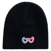 Love Donuts Embroidered 8 Inch Knitted Short Beanie - Navy OSFM