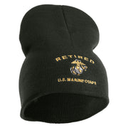 Retired US Marine Corps Symbol Embroidered 8 Inch Short Beanie Made in USA - Graphite OSFM