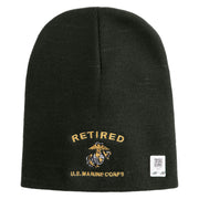Retired US Marine Corps Symbol Embroidered 8 Inch Short Beanie Made in USA - Graphite OSFM