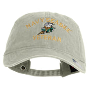 US Navy Seabee Veteran Military Embroidered Washed Solid Pigment Dyed Cotton Twill Brass Buckle Cap - Stone OSFM