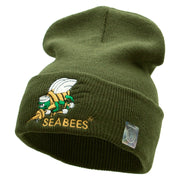 Licensed Navy Seabees Symbol Embroidered Cuff Long Beanie Made in USA