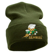 Licensed Navy Seabees Symbol Embroidered Cuff Long Beanie Made in USA