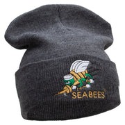 Licensed Navy Seabees Symbol Embroidered Cuff Long Beanie Made in USA