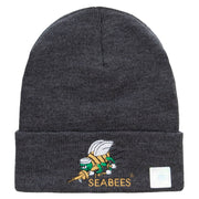 Licensed Navy Seabees Symbol Embroidered Cuff Long Beanie Made in USA