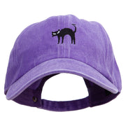 Halloween Cat Embroidered Unstructured Pigment Dyed Cotton Cap - Purple OSFM