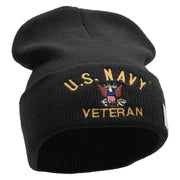 Licensed US Navy Veteran Logo Embroidered Long Beanie Made in USA