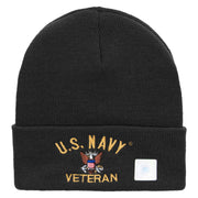 Licensed US Navy Veteran Logo Embroidered Long Beanie Made in USA