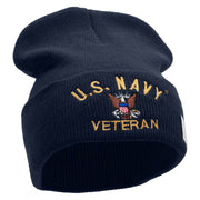 Licensed US Navy Veteran Logo Embroidered Long Beanie Made in USA