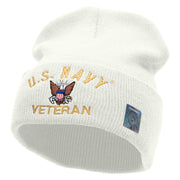 Licensed US Navy Veteran Logo Embroidered Long Beanie Made in USA