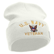 Licensed US Navy Veteran Logo Embroidered Long Beanie Made in USA