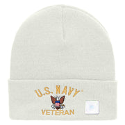 Licensed US Navy Veteran Logo Embroidered Long Beanie Made in USA