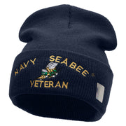 Licensed US Navy Seabee Veteran Military Embroidered Long Beanie Made in USA