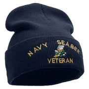 Licensed Navy Seabee Veteran Logo Embroidered Long Beanie Made in USA