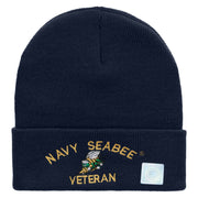 Licensed US Navy Seabee Veteran Military Embroidered Long Beanie Made in USA