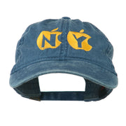 NY with Apple Image Embroidered Washed Cap