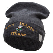 Licensed US Navy Seabee Veteran Military Embroidered Long Beanie Made in USA