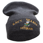 Licensed US Navy Seabee Veteran Military Embroidered Long Beanie Made in USA