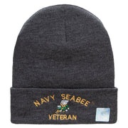 Licensed US Navy Seabee Veteran Military Embroidered Long Beanie Made in USA