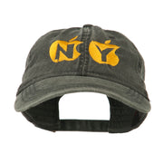 NY with Apple Image Embroidered Washed Cap