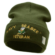 Licensed US Navy Seabee Veteran Military Embroidered Long Beanie Made in USA